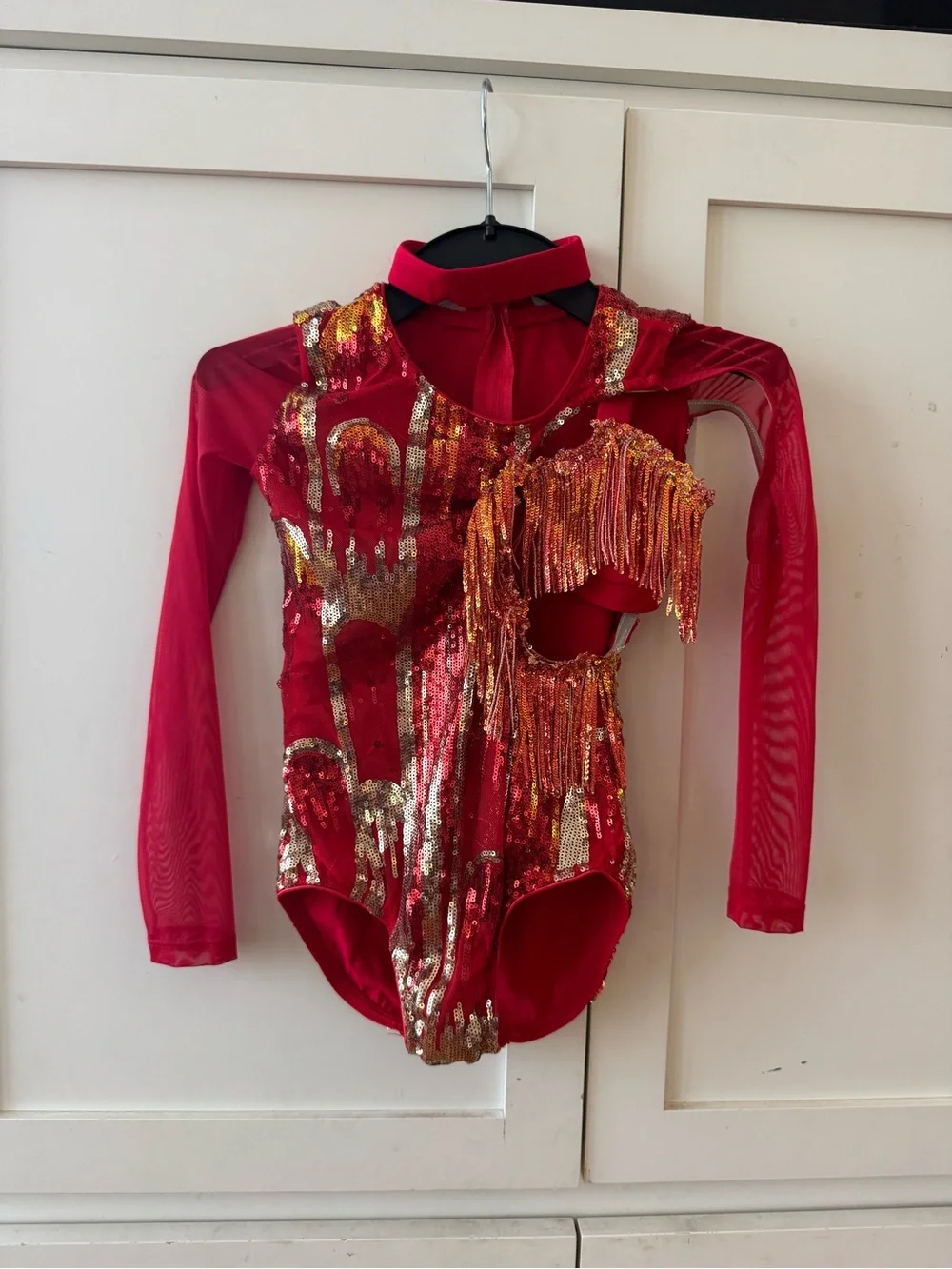 Revolution Red Kids One-Piece Leotard with Gold Fringe